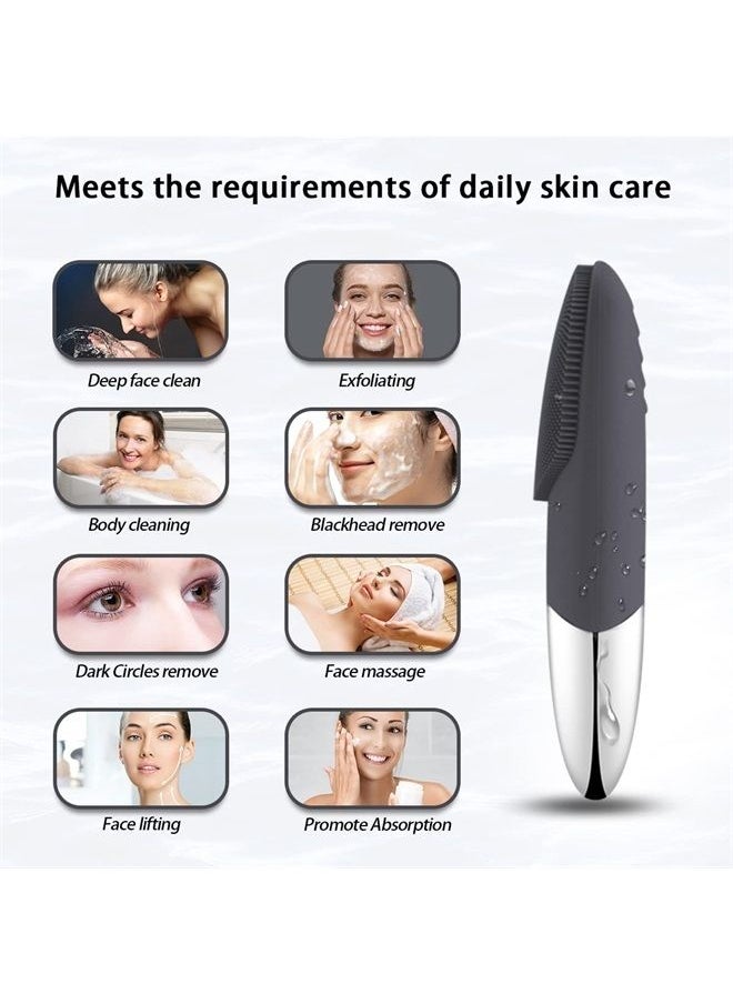 Uimoky - Facial Cleansing Brush, 3-in-1 Electric Silicone Face Scrubber, Vibrating Massager, IPX7 Waterproof, USB Rechargeble Face Scrubber Brush for Deep Cleanning, Blackhead Remover, Exfoliating (Gray) - Image 1
