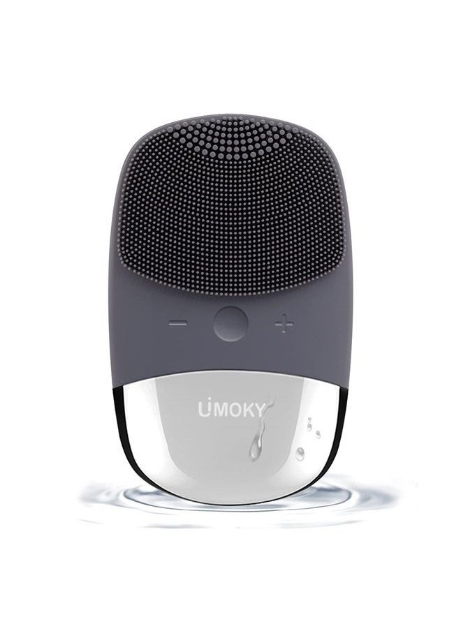 Uimoky - Facial Cleansing Brush, 3-in-1 Electric Silicone Face Scrubber, Vibrating Massager, IPX7 Waterproof, USB Rechargeble Face Scrubber Brush for Deep Cleanning, Blackhead Remover, Exfoliating (Gray) - Image 1