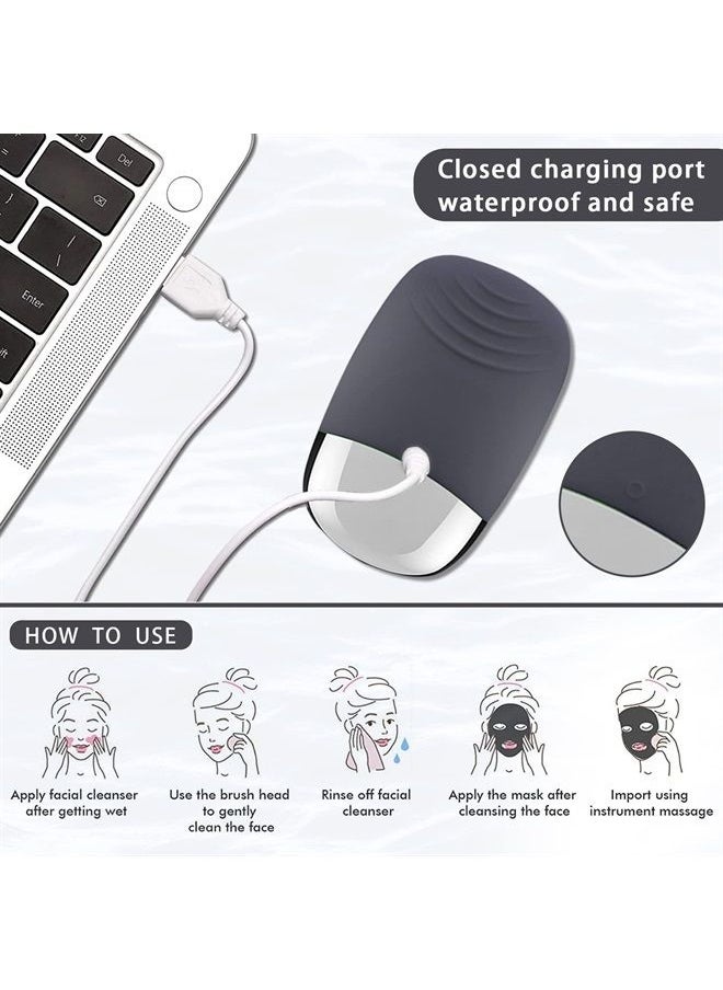 Uimoky - Facial Cleansing Brush, 3-in-1 Electric Silicone Face Scrubber, Vibrating Massager, IPX7 Waterproof, USB Rechargeble Face Scrubber Brush for Deep Cleanning, Blackhead Remover, Exfoliating (Gray) - Image 1