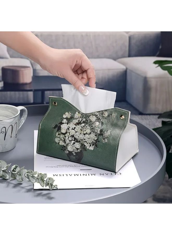 Green Faux Leather Tissue Box Holder Car And Home Paper Dispenser Case - Image 2