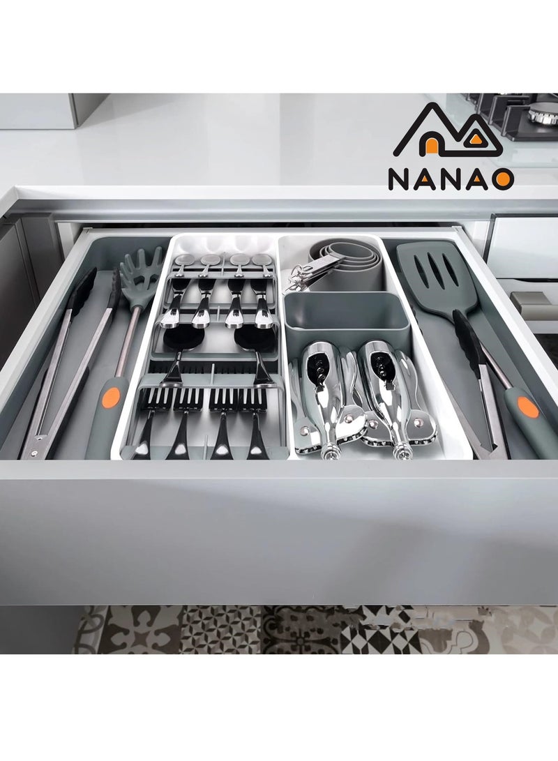ناناو منظّم أدراج الفضيات منظم درج المطبخ القابل للتوسيع ومنظم أدوات المائدة الكبير القابل للتوسيع في الدرج ودرج أدوات المائدة المثالي الحجم القابل للضبط لأدوات المطبخ والأواني المسطحة (10.5 بوصة -18.4 بوصة) - Image 5