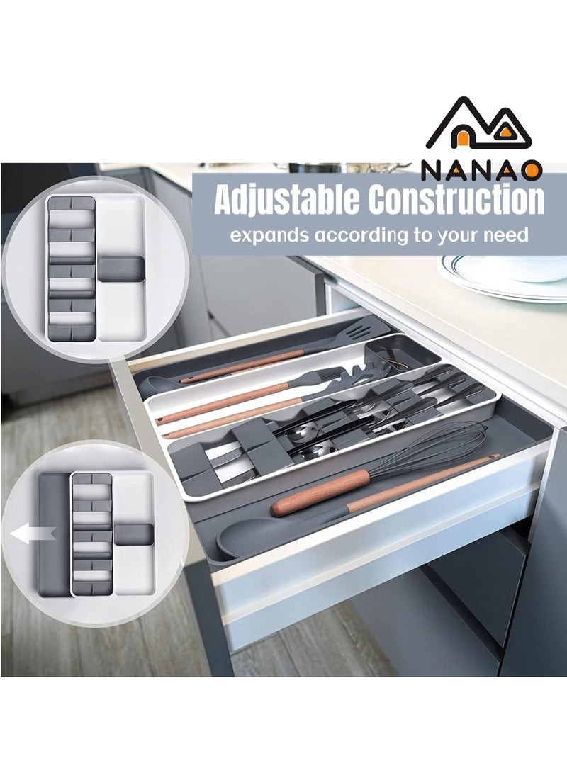 ناناو منظّم أدراج الفضيات منظم درج المطبخ القابل للتوسيع ومنظم أدوات المائدة الكبير القابل للتوسيع في الدرج ودرج أدوات المائدة المثالي الحجم القابل للضبط لأدوات المطبخ والأواني المسطحة (10.5 بوصة -18.4 بوصة) - Image 4