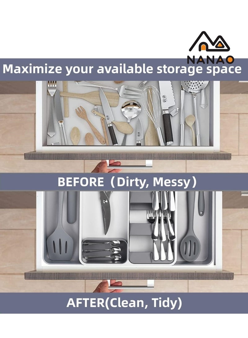 ناناو منظّم أدراج الفضيات منظم درج المطبخ القابل للتوسيع ومنظم أدوات المائدة الكبير القابل للتوسيع في الدرج ودرج أدوات المائدة المثالي الحجم القابل للضبط لأدوات المطبخ والأواني المسطحة (10.5 بوصة -18.4 بوصة) - Image 2
