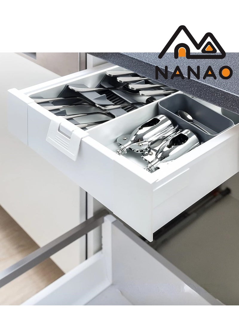 ناناو منظّم أدراج الفضيات منظم درج المطبخ القابل للتوسيع ومنظم أدوات المائدة الكبير القابل للتوسيع في الدرج ودرج أدوات المائدة المثالي الحجم القابل للضبط لأدوات المطبخ والأواني المسطحة (10.5 بوصة -18.4 بوصة) - Image 3