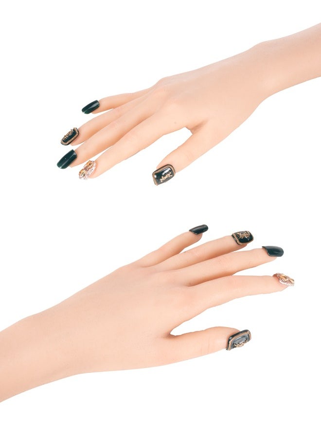 Generic Nails Kit,Stick On Nails French Tip,Fake Nails for Women,Handmade Green Color Fake Nails  - Image 3