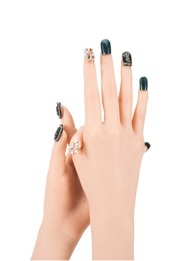 Generic Nails Kit,Stick On Nails French Tip,Fake Nails for Women,Handmade Green Color Fake Nails  - Image 4