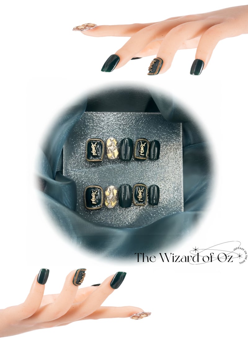 Generic Nails Kit,Stick On Nails French Tip,Fake Nails for Women,Handmade Green Color Fake Nails  - Image 1