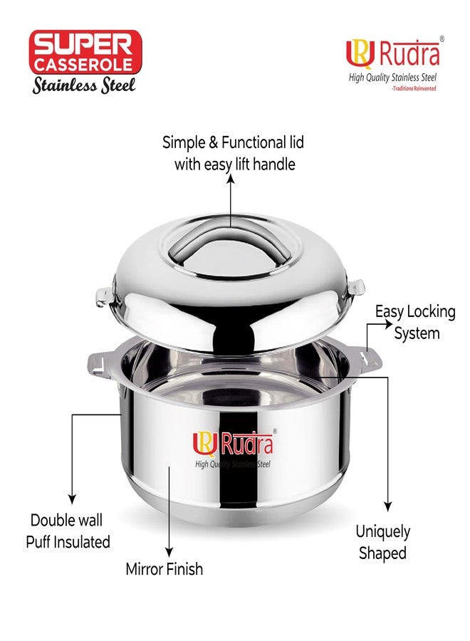 Rudra Super Double Walled Stainless Steel Casserole, | PU Insulated | Hot & Cold | Hygiene | Odourless|Easy to Carry| (2L) - Image 3