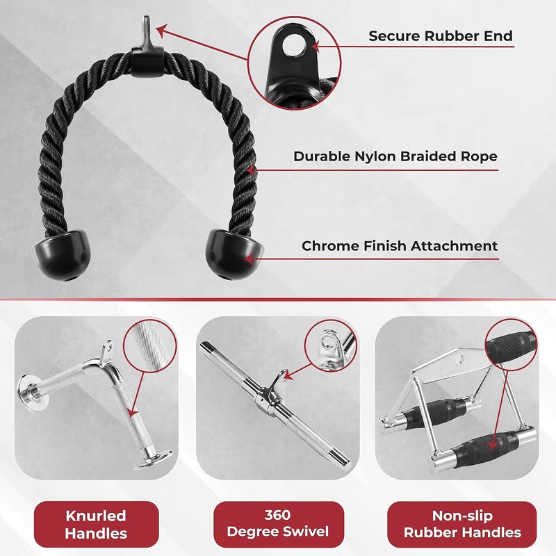 Yes4All Combo Double D Handle Cable Attachment, Tricep Rope/Tricep Pull Down Rope, Rotating Straight Bar, and V-Shaped Bar Handle - Image 3