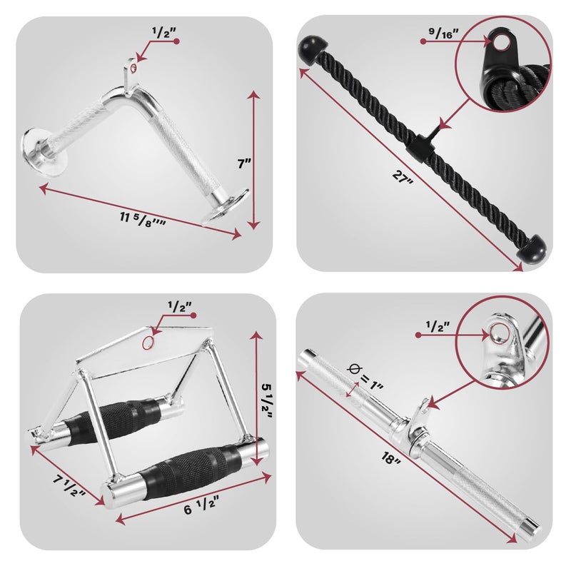 Yes4All Combo Double D Handle Cable Attachment, Tricep Rope/Tricep Pull Down Rope, Rotating Straight Bar, and V-Shaped Bar Handle - Image 2
