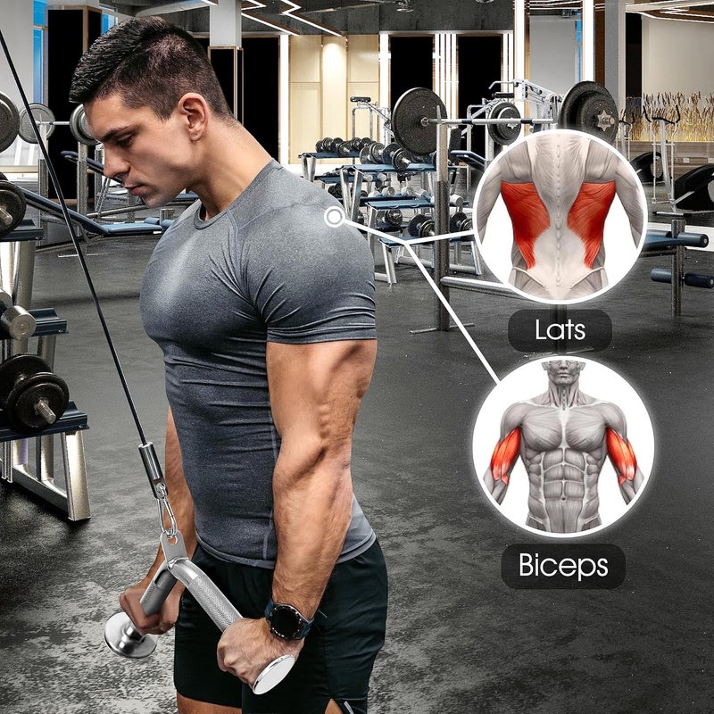 Yes4All Combo Double D Handle Cable Attachment, Tricep Rope/Tricep Pull Down Rope, Rotating Straight Bar, and V-Shaped Bar Handle - Image 5