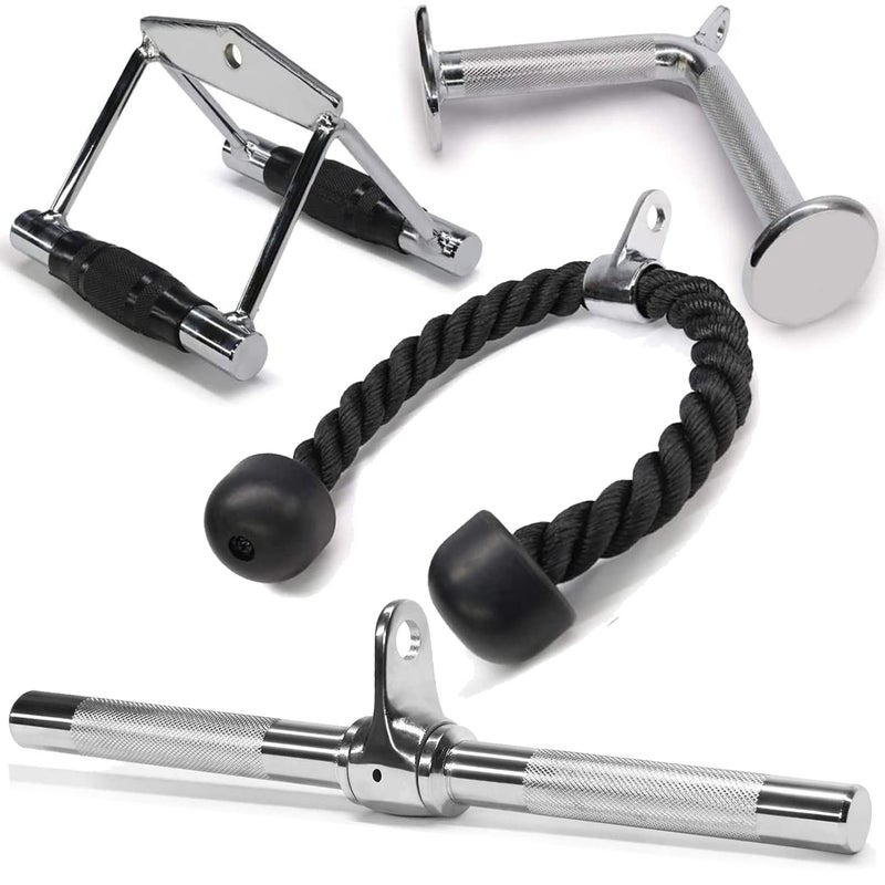 Yes4All Combo Double D Handle Cable Attachment, Tricep Rope/Tricep Pull Down Rope, Rotating Straight Bar, and V-Shaped Bar Handle - Image 1