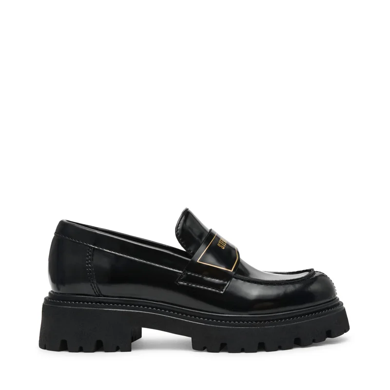 STEVE MADDEN Steve madden file-away women's black box leather loafers