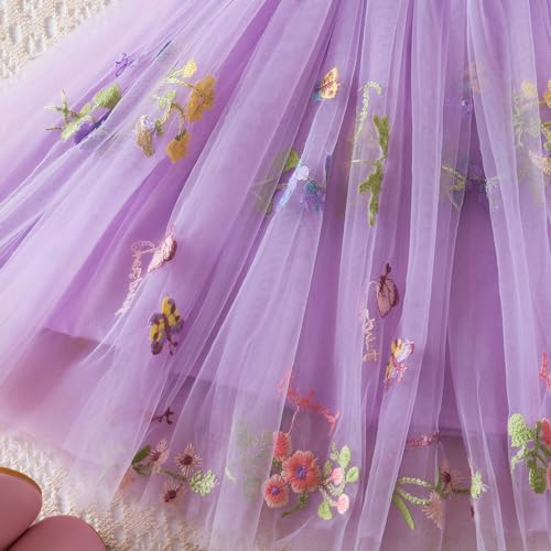 Nileafes Baby Girl Casual Tutu Dress Strap Tulle Flower Butterflies Embroidery Princess Dresses Size 80 (6-12 Months, 107-Purple) - Image 5
