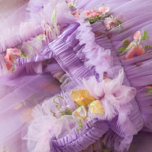 Nileafes Baby Girl Casual Tutu Dress Strap Tulle Flower Butterflies Embroidery Princess Dresses Size 80 (6-12 Months, 107-Purple) - Image 3