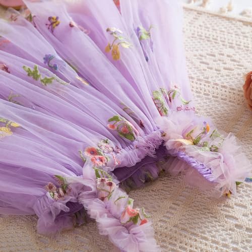 Nileafes Baby Girl Casual Tutu Dress Strap Tulle Flower Butterflies Embroidery Princess Dresses Size 80 (6-12 Months, 107-Purple) - Image 4