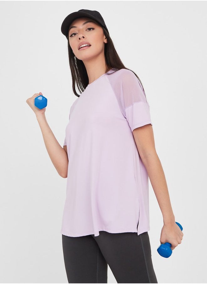 Styli - Shoulder Mesh Panel Insert Oversized Yoga Active Top - Image 1