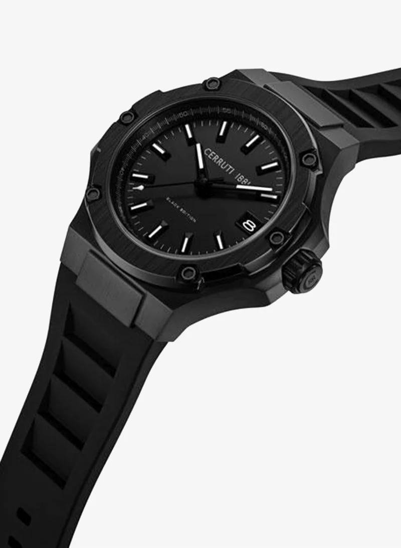 CERRUTI 1881 Lucardo  Black Dial Silicone Strap Analog Watch for Men, 44mm