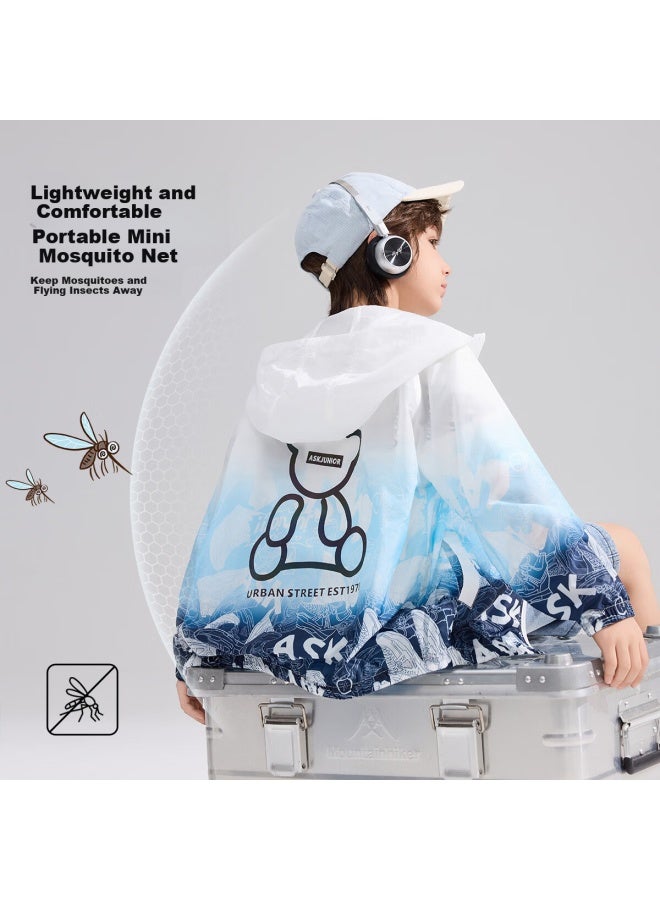 Ask Junior Boys' Summer Air-conditioned Jacket Colorblock Hooded Sports Windbreaker Light Blue 120 - Image 3