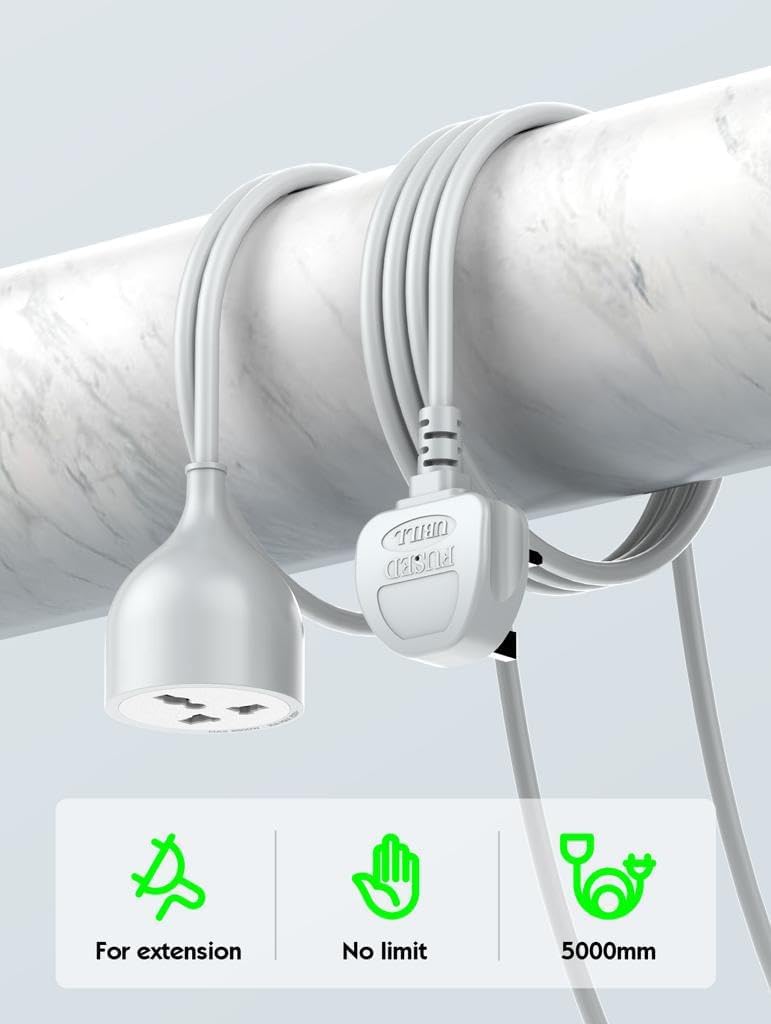 BXOE 5 Meter Extension Cord with UK Plug, 10 Amp 2500W Power Capacity Heavy-Duty Universal Socket power strip for Home Office and Outdoor Use | Durable, Tangle-Free Cable 100-250V Voltage Support - Image 5