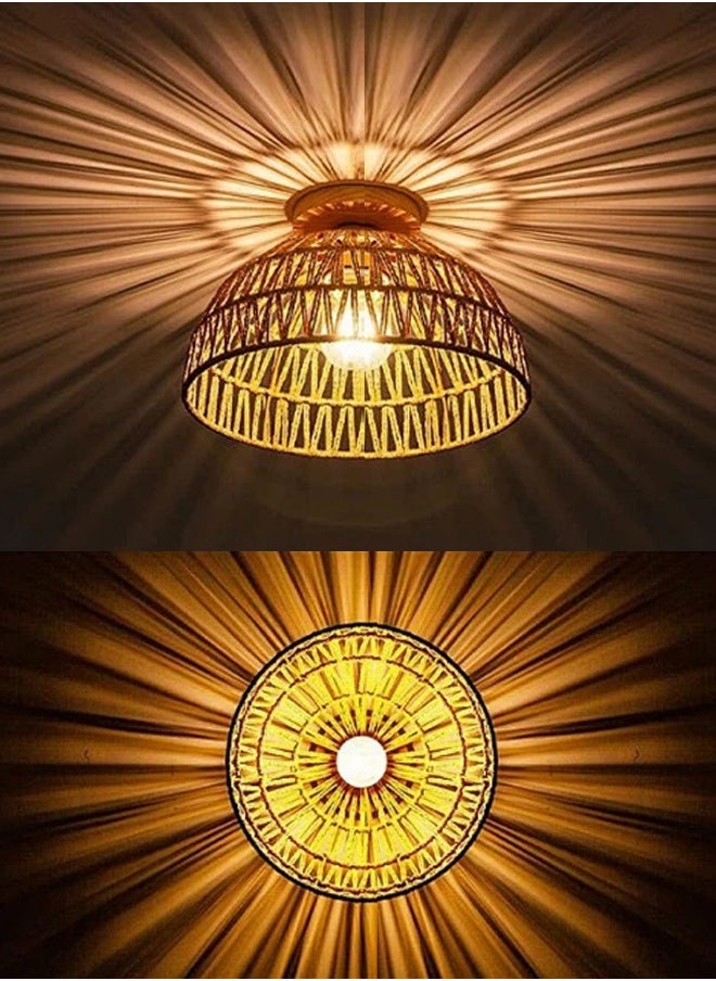 Sumkyle Rattan ceiling light, bohemian style half ceiling low light, handmade rattan lighting fixture, E27 pendant light for living room bedroom dining room kitchen hallway  - Image 4