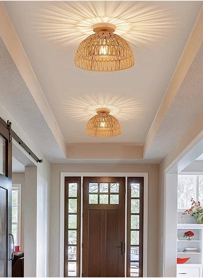 Sumkyle Rattan ceiling light, bohemian style half ceiling low light, handmade rattan lighting fixture, E27 pendant light for living room bedroom dining room kitchen hallway  - Image 2
