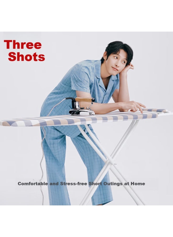 Threegun Men's Cotton Grid Print Short Sleeve Long Pants Lapel Collar Pajamas Set - Image 1