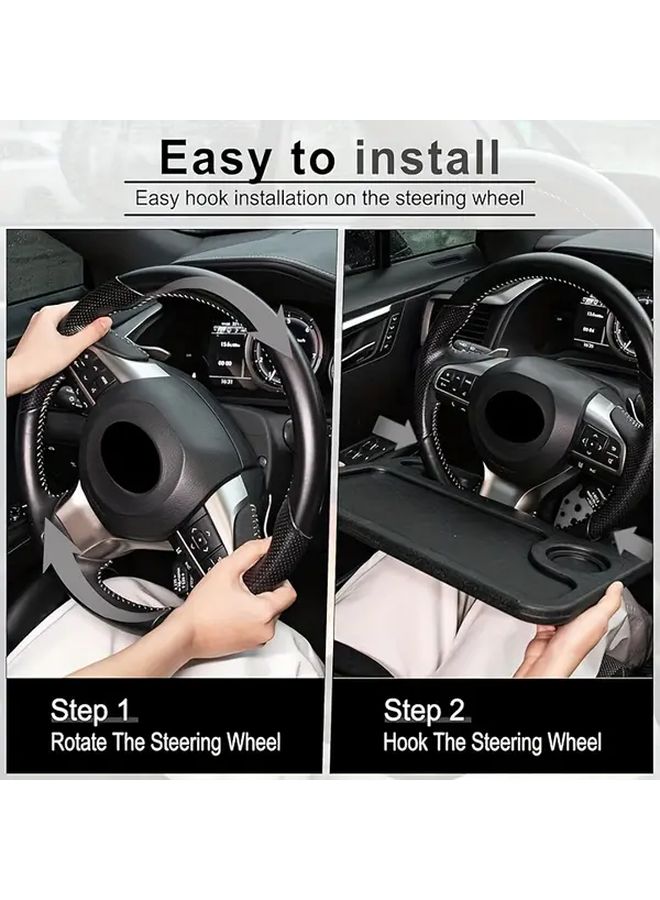 Car Steering Wheel Desk With Non Slip Surface Storage Shelf And Cup Holder For Laptop Food Drinks Multifunctional Dashboard Tray Ergonomic Design For Left Or Right Hand Drive Durable Easy To Clean Black Ideal For Road Trips Daily Commute Car Interior Accessory For On The Go Productivity - Image 4