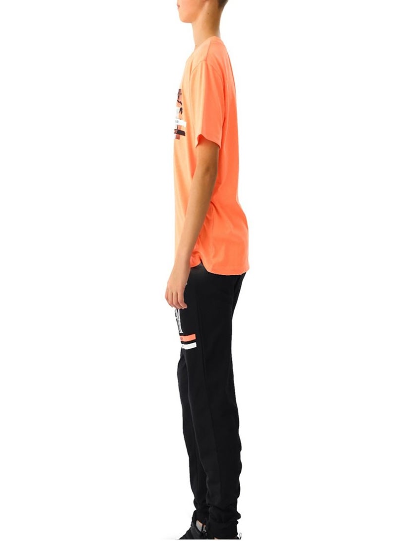Urbasy Boys/Teens Printed Round Neck Orange T-Shirt With Black Jogger pants set - Image 4