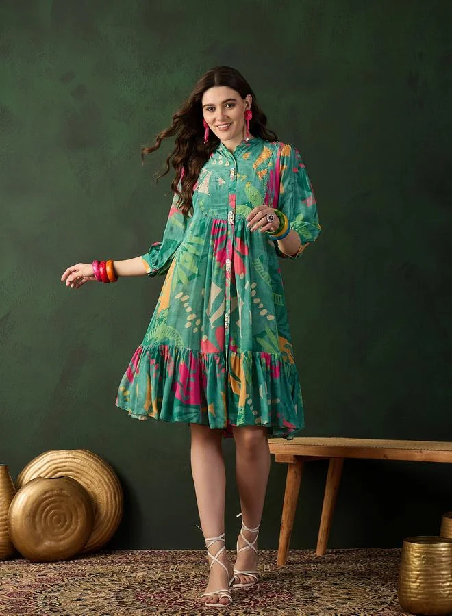 DW DW Printed A-Line Ethnic Knee-Length Dress