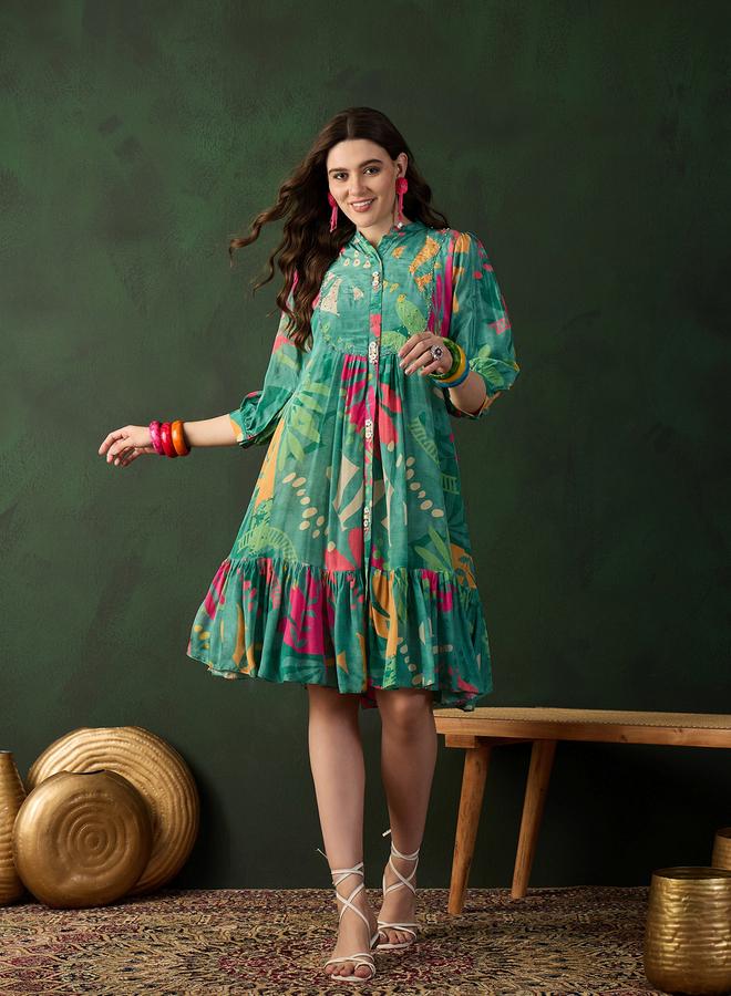 DW Printed A-Line Ethnic Knee-Length Dress - Image 1