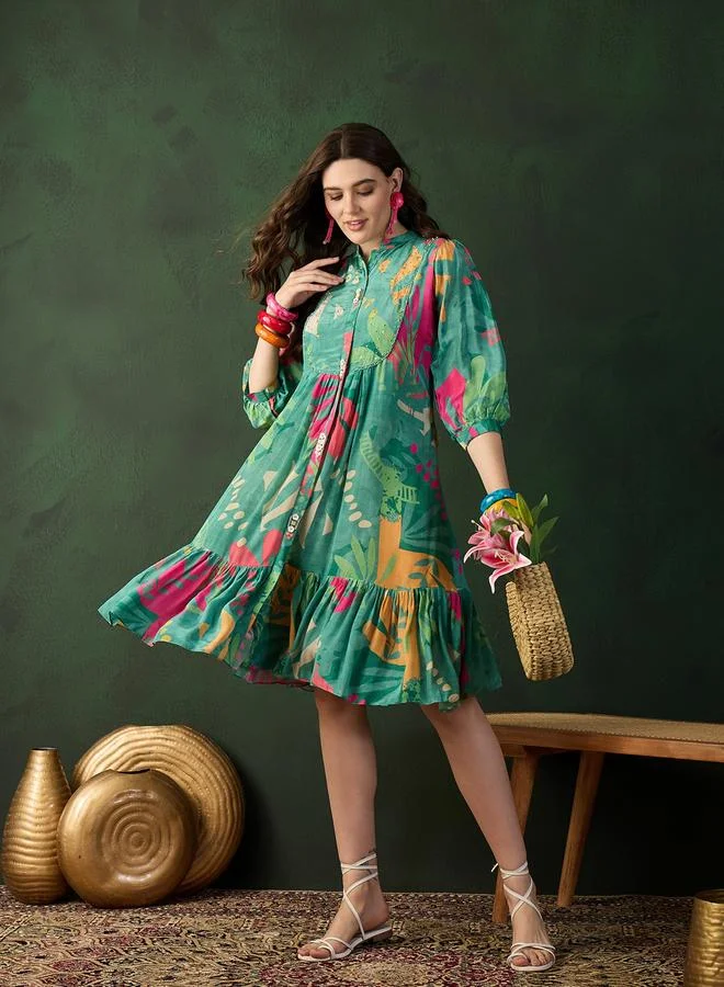 DW DW Printed A-Line Ethnic Knee-Length Dress