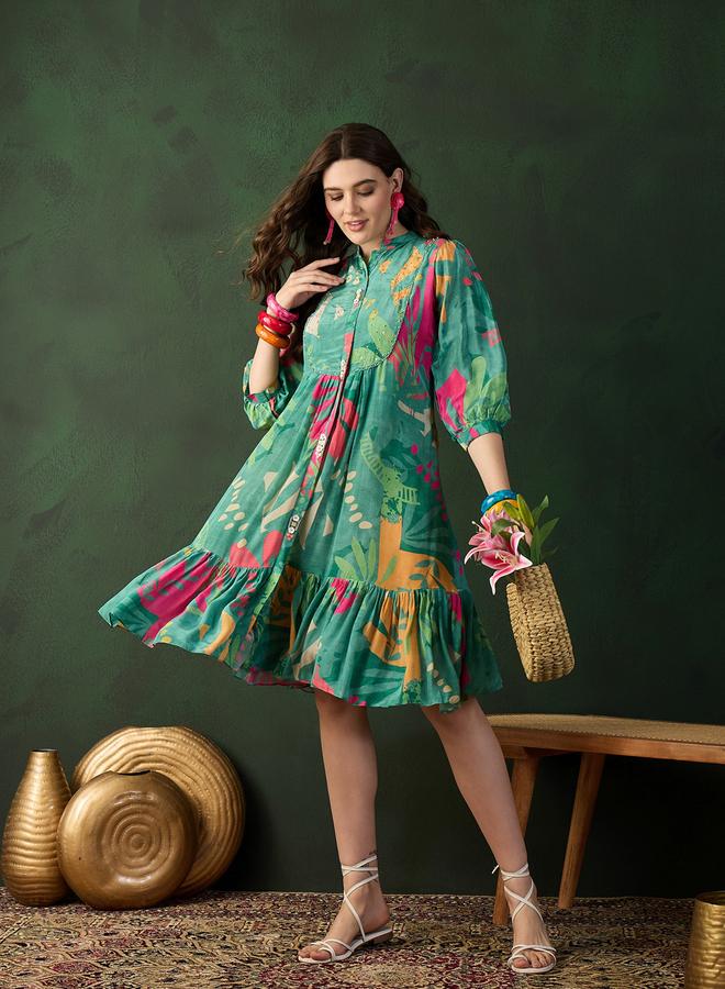 DW Printed A-Line Ethnic Knee-Length Dress - Image 4