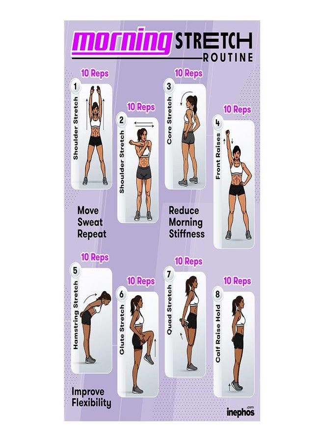 Inephos Morning Stretch Routine Chart Poster for Home Workout | Full Body Stretching Exercise Wall Chart | Self Adhesive Peel & Stick Vinyl Fitness Poster (18 x 12 Inches) - Image 1