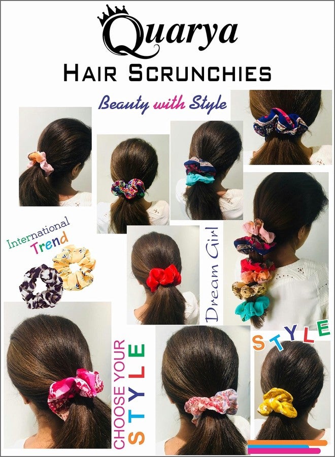 Quarya Elastic Hair Bands Scrunchies Colourful Printed Ties Ropes For Girls and Women Hair Accessories Multi- Colour (Pack of 12 Scrunchies plus 1 Hair band) - Image 3