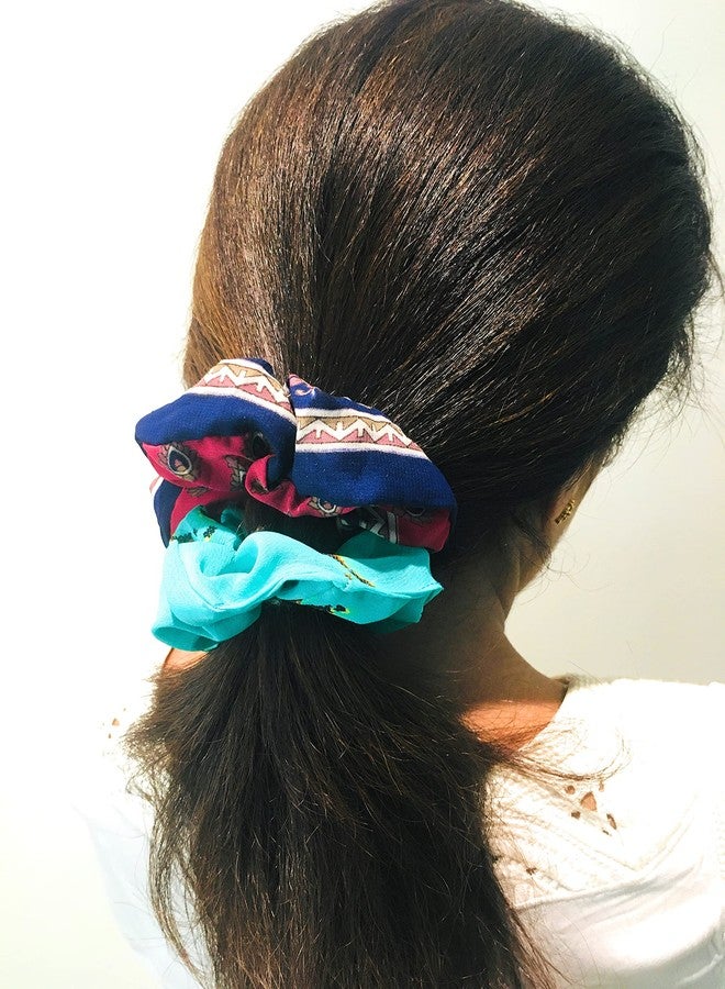 Quarya Elastic Hair Bands Scrunchies Colourful Printed Ties Ropes For Girls and Women Hair Accessories Multi- Colour (Pack of 12 Scrunchies plus 1 Hair band) - Image 4