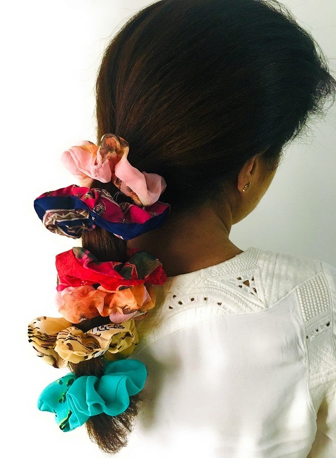 Quarya Elastic Hair Bands Scrunchies Colourful Printed Ties Ropes For Girls and Women Hair Accessories Multi- Colour (Pack of 12 Scrunchies plus 1 Hair band) - Image 5