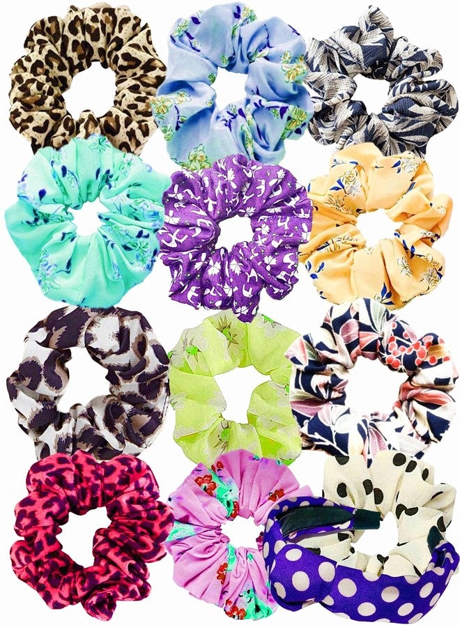 Quarya Elastic Hair Bands Scrunchies Colourful Printed Ties Ropes For Girls and Women Hair Accessories Multi- Colour (Pack of 12 Scrunchies plus 1 Hair band) - Image 1