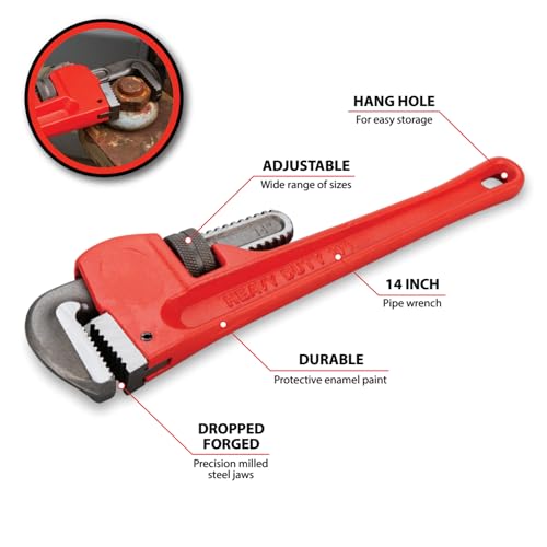 Performance Tool W1133-14B Heavy-Duty Adjustable Straight Pipe Wrench, 14-inch - Image 2