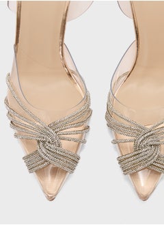 Truffle Diamante Embilleshed Pointy Pump  - Image 4