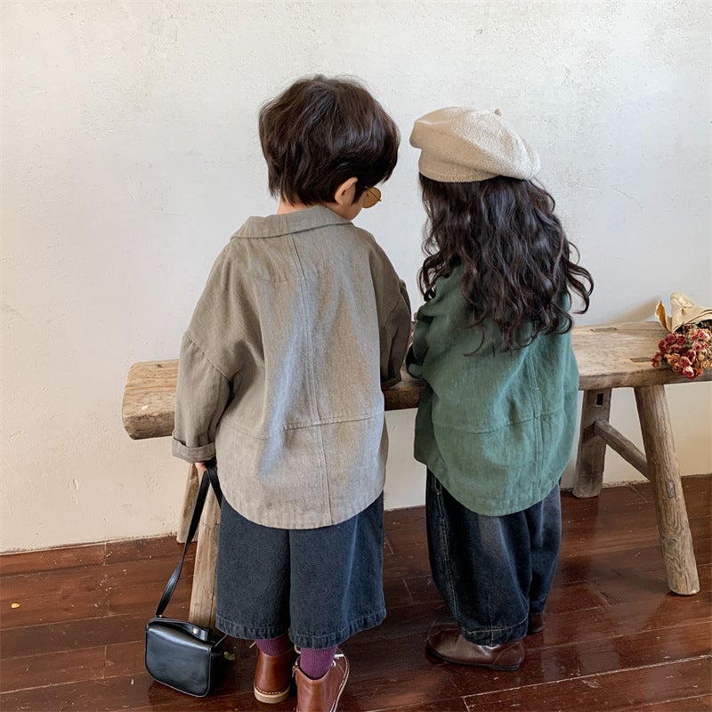 Jiaye Children's Products 2025 Children's Spring and Autumn Distressed Blazer Men's and Women's Baby Forest Retro Cardigan Suit Top - Image 4