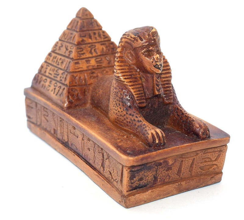 immatgar pharaonic sphinx with pyramid Statue ancient Egyptian souvenirs gifts for women and men Home Décor Sculpture Pharaohs art (with pyramid - Brown - 10 CM Long) - Image 5