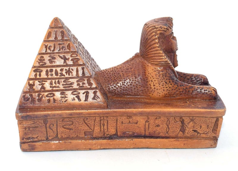 immatgar pharaonic sphinx with pyramid Statue ancient Egyptian souvenirs gifts for women and men Home Décor Sculpture Pharaohs art (with pyramid - Brown - 10 CM Long) - Image 3