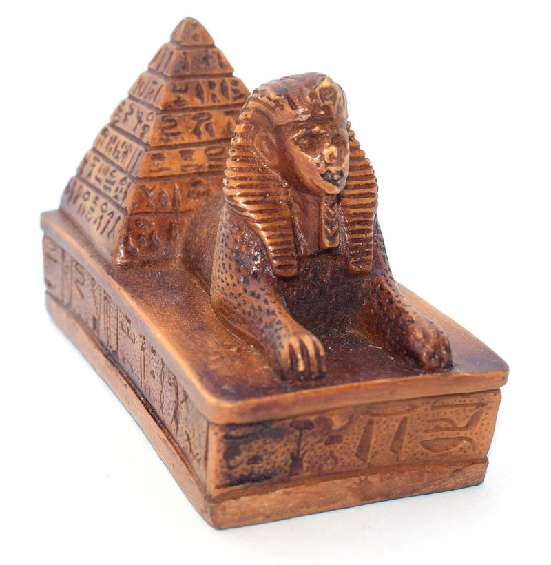 immatgar pharaonic sphinx with pyramid Statue ancient Egyptian souvenirs gifts for women and men Home Décor Sculpture Pharaohs art (with pyramid - Brown - 10 CM Long) - Image 4