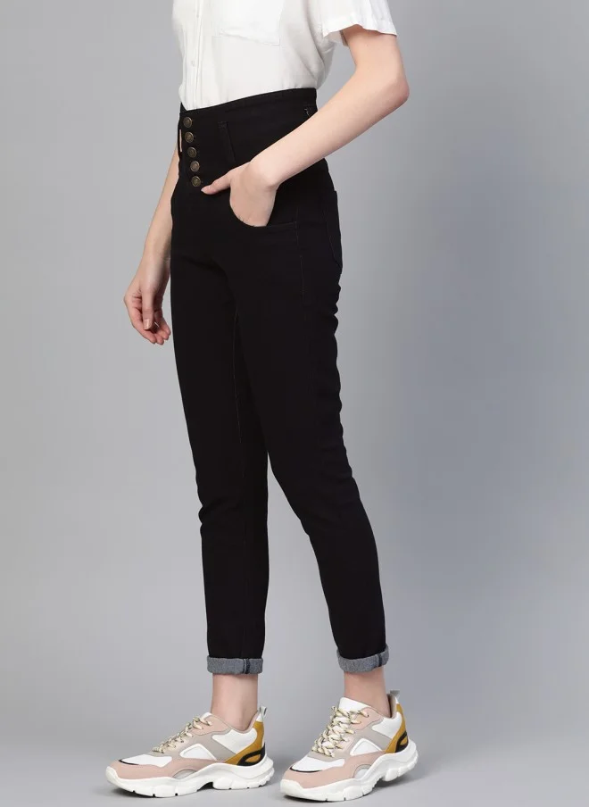 SASSAFRAS High-Rise Black Slim Fit Jeans for Women