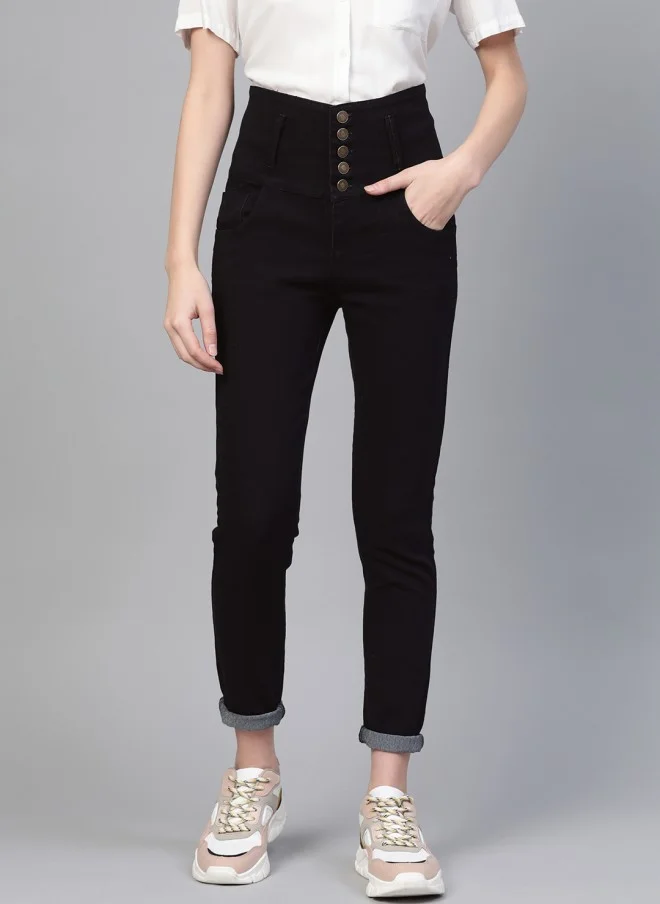 SASSAFRAS High-Rise Black Slim Fit Jeans for Women