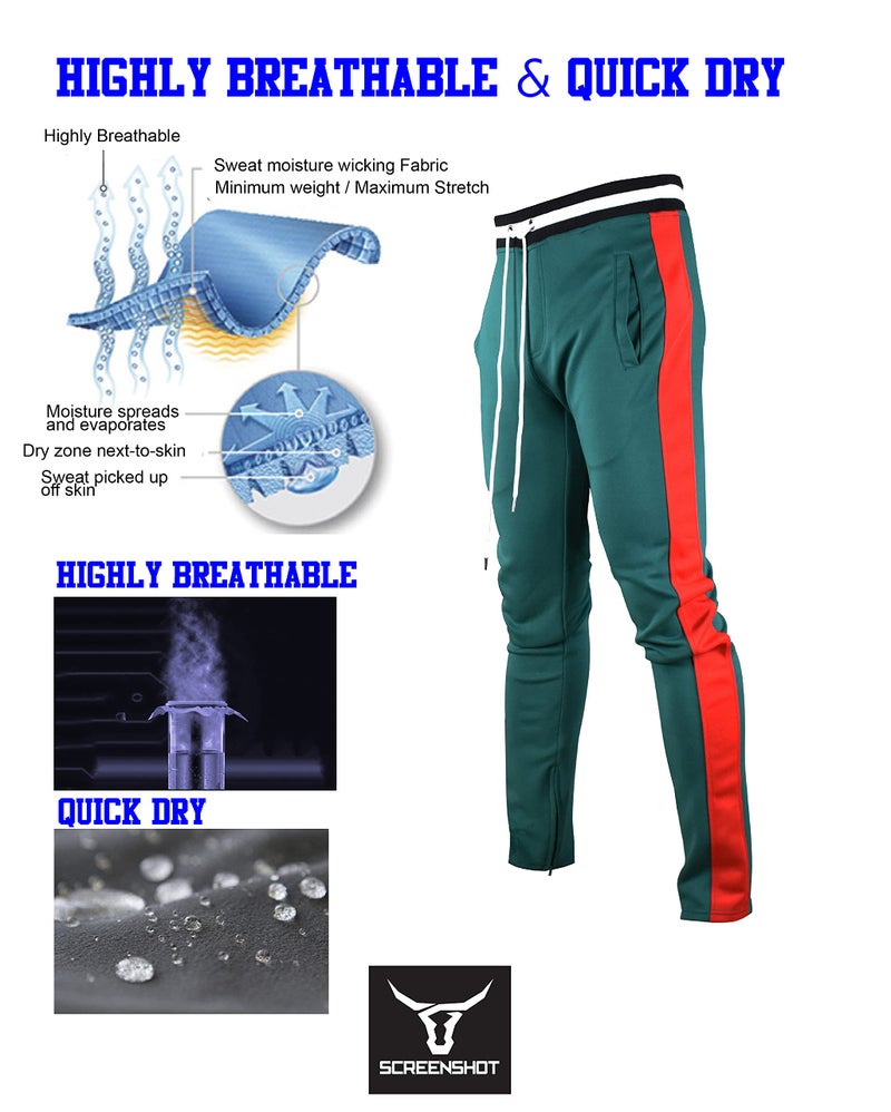 SCREENSHOT Men's Athletic Fitness Slim Fit Workout Track Pants BASIC S41700-Green-Medium - Image 2