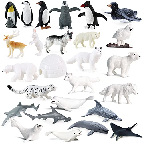 SIENON 26Pack Polar Animal Figures Mini Plastic Arctic Antarctic Sea Creatures Penguin Polar Bear Walrus Snowy Owl Wolf for Kids Educational Christmas Birthday Cake Topper Gift Easter Egg Decor - Image 1