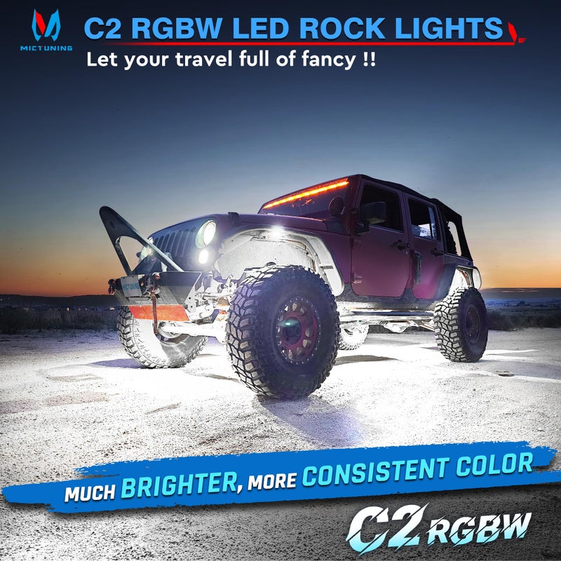 MICTUNING C2 Curved RGBW LED Rock Lights - 8 Pods Underglow Multicolor Neon Light with Wiring Switch Kit, Bluetooth Controller with APP Control - Image 2