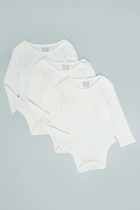R&B 3 Pack Solid Bodysuits with Long Sleeves
